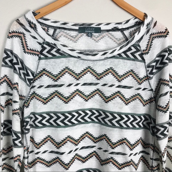 GRAY SFA BOHO print boat neck shirt - Picture 2 of 5